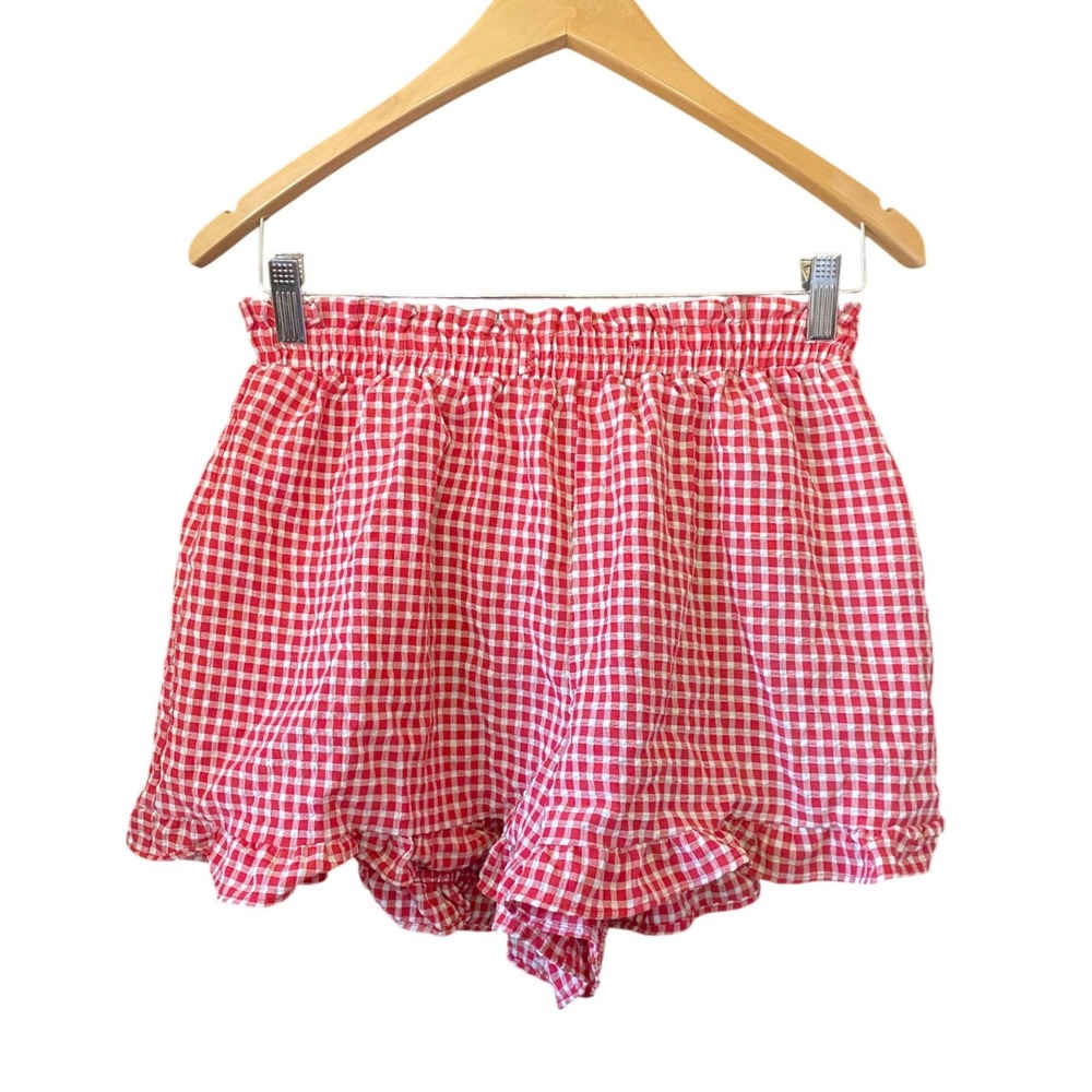 Sienna Sky Shorts Gingham Ruffle Hem Large Red White Checkered Summer Casual Y2K